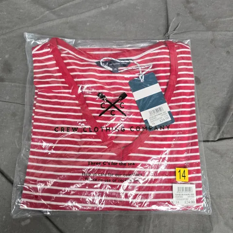 BAGGED CREW CLOTHING COMPANY LONG SLEEVE STRIPE TEE, UK 14, RED & WHITE