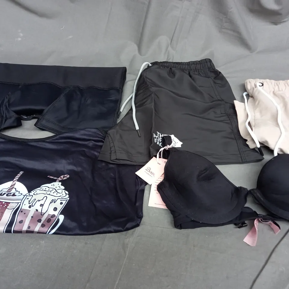 BOX OF APPROXIMATELY 25 ASSORTED CLOTHING ITEMS TO INCLUDE - SHORTS , BRA , TOP ETC
