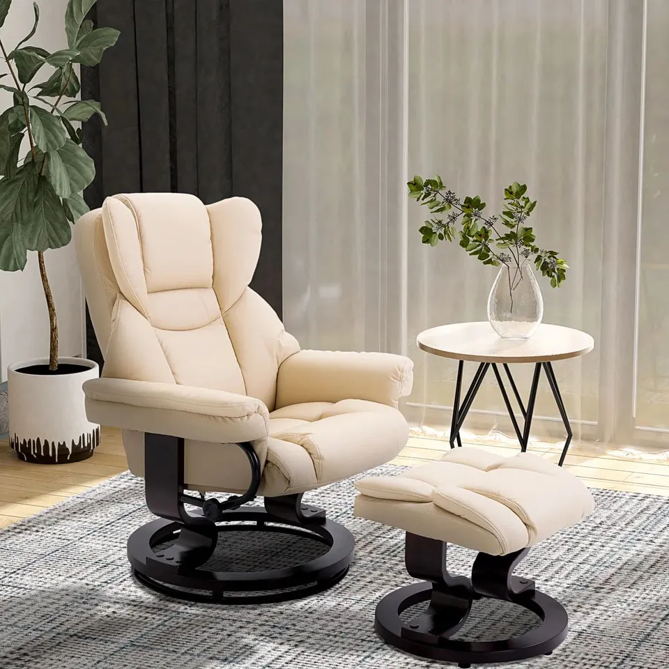 BOXED LADAISIA FAUX LEATHER MANUAL SWIVEL RECLINER WITH OTTOMAN 