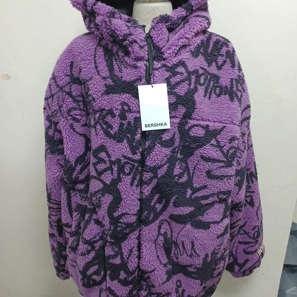 BERSHKA PURPLE/BLACK ZIP THROUGH FLEECE HOODIE - XL