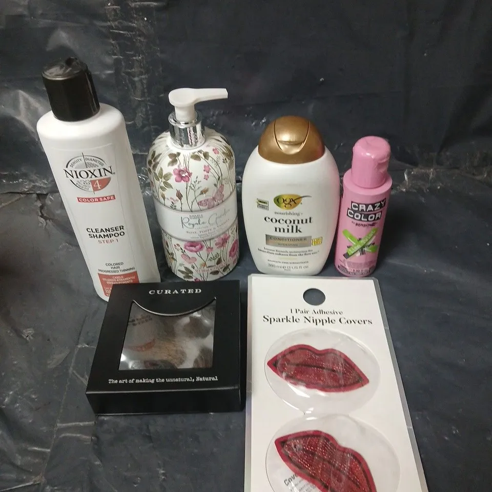 APPROXIMATEY 20 ASSORTED HEALTH AND BEAUTY PRODUCTS TO INCLUDE NIOXIN SHAMPOO, SPARKLE NIPPLE COVERS AND CRAZY COLOUR HAIR COLOUR