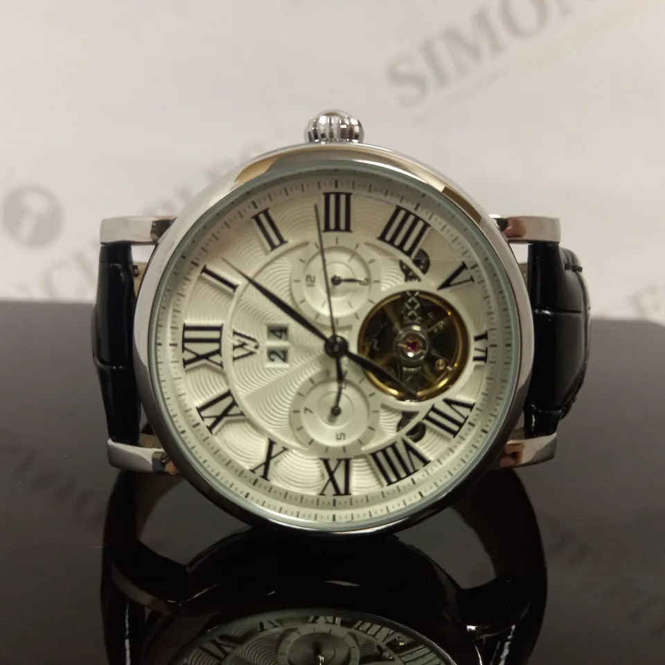 WILLIAM JOURDAIN PART SKELETON WAVE DIAL LEATHER STRAP WATCH RRP £1200
