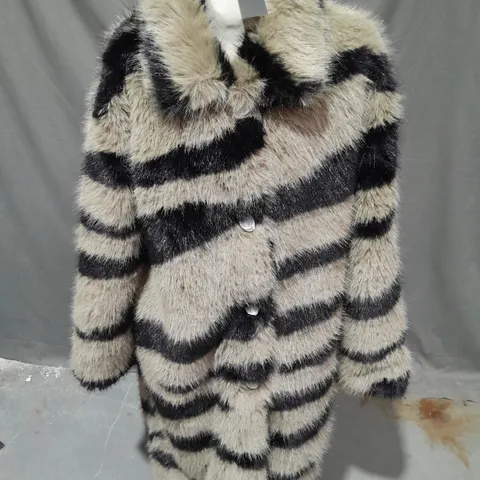 WAREHOUSE FAUX FUR ZEBRA PRINT COAT IN BROWN/BLACK SIZE 14