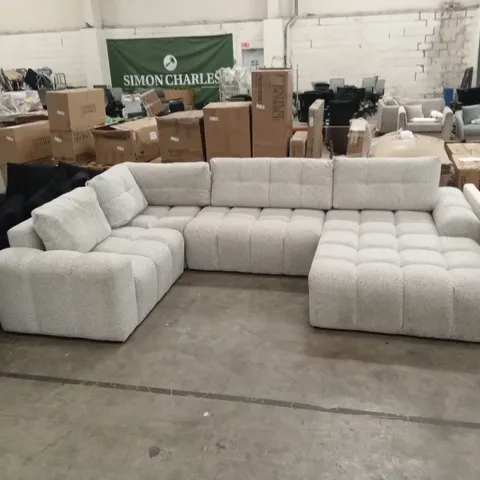DESIGNER BEIGE FABRIC UPHOLSTERED SECTIONAL CORNER SOFA BED
