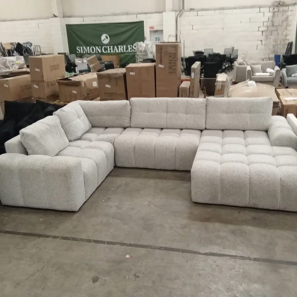 DESIGNER BEIGE FABRIC UPHOLSTERED SECTIONAL CORNER SOFA BED