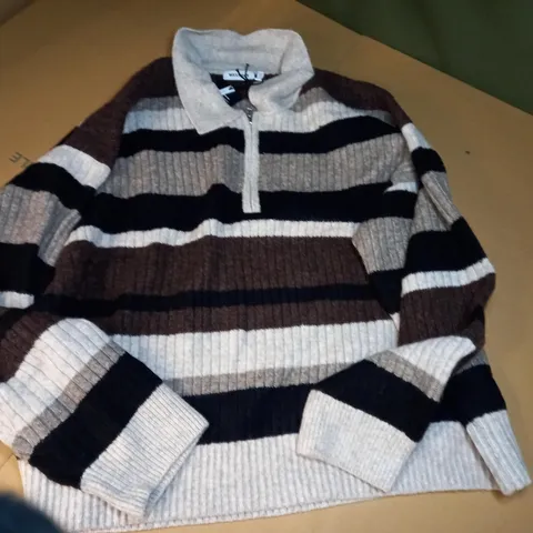WEEKDAY WOOL EFFECT STRIPED JUMPER IN BROWN/WHITE/BLACK - XL