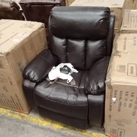 DESIGNER BROWN FAUX LEATHER POWER RECLINER CHAIR 