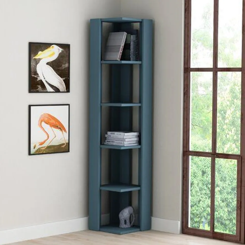 BOXED CORNER BOOKCASE- TURQUOISE 