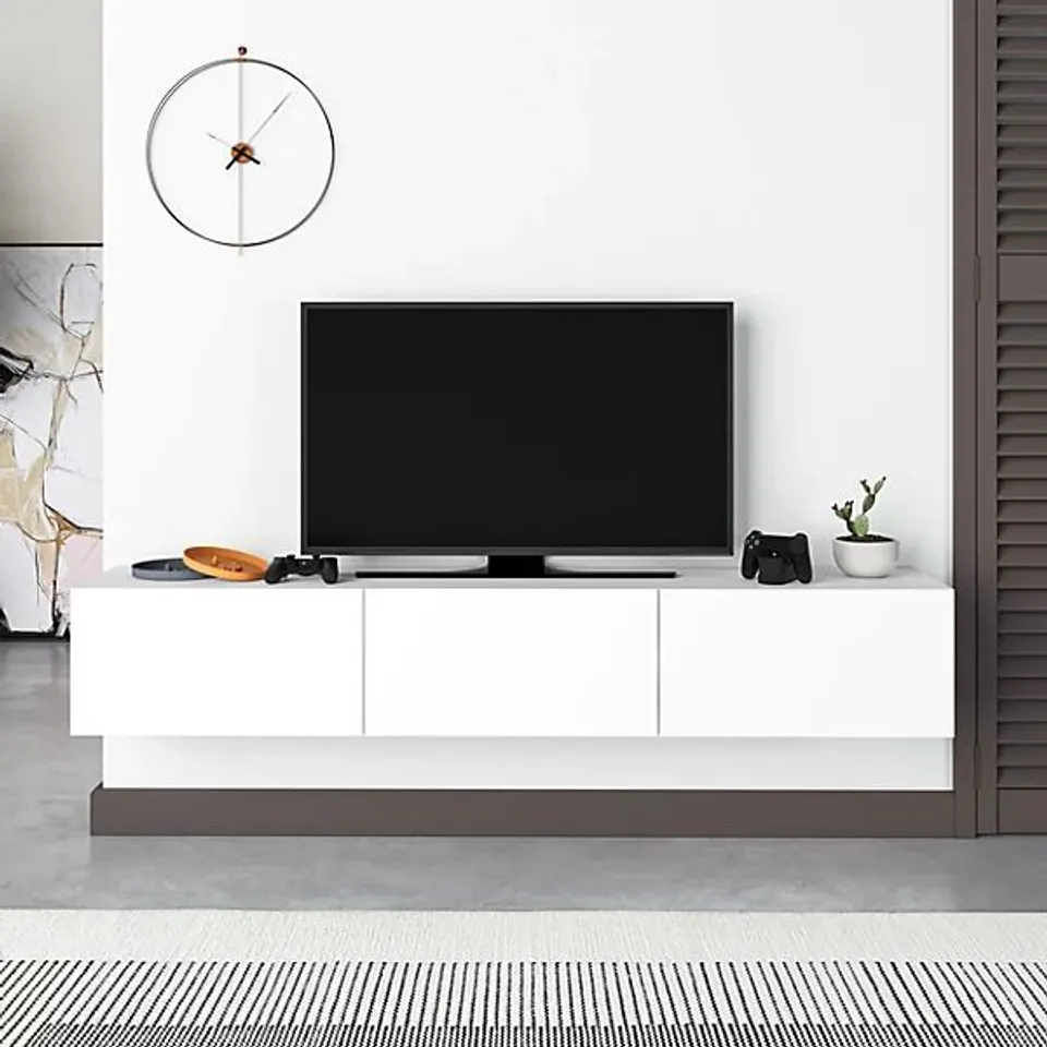 BOXED FRANCY MODERN TV UNIT WALL MOUNTED 180 - WHITE (2 BOXES)