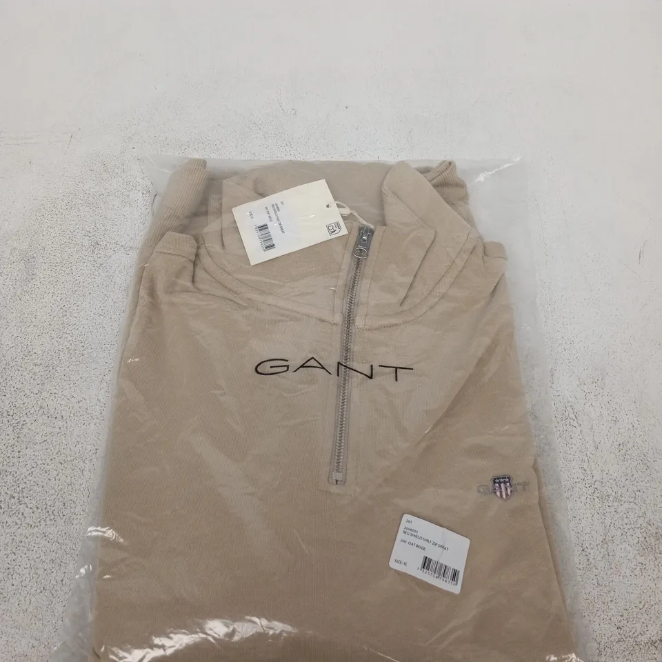 GANT SHIELD HALF ZIP SWEATSHIRT – BEIGE, UK XL