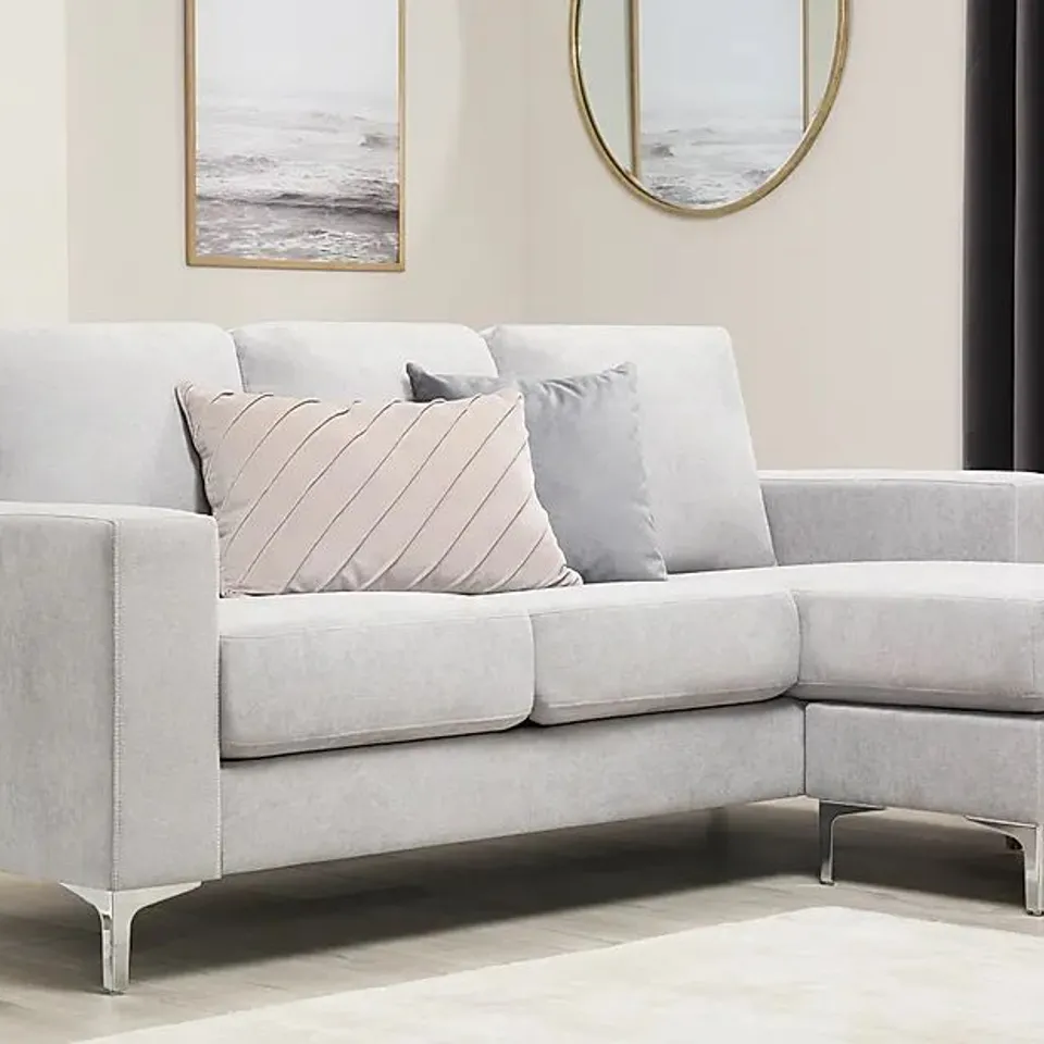 BOXED DESIGNER BALTIMORE PLUSH DOVE GREY FABRIC L SHAPED CORNER SOFA 