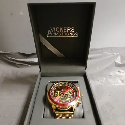 VICKERS ARMSTRONGS CHOPPER GOLD COLOUR CASE RED DIAL WATCH 