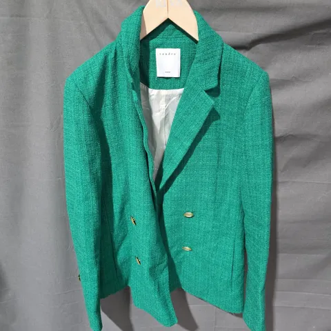 SANDRO PARIS EMERALD GREEN TEXTURED BLAZER, UK 8 (EU 36)