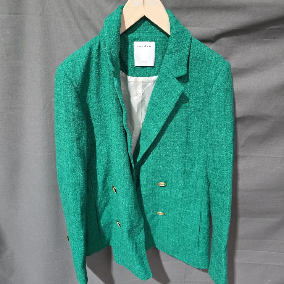 SANDRO PARIS EMERALD GREEN TEXTURED BLAZER, UK 8 (EU 36)