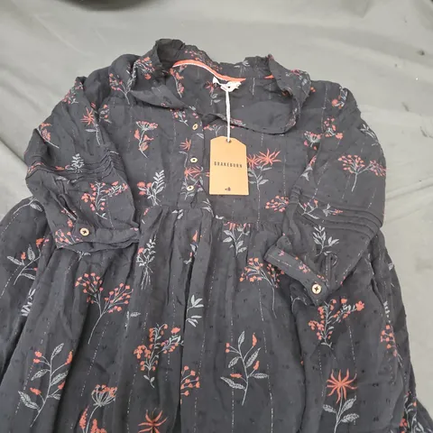 BRAKEBURN BELLA DRESS – CHARCOAL WITH FLORAL PRINT, WOMEN'S UK 14