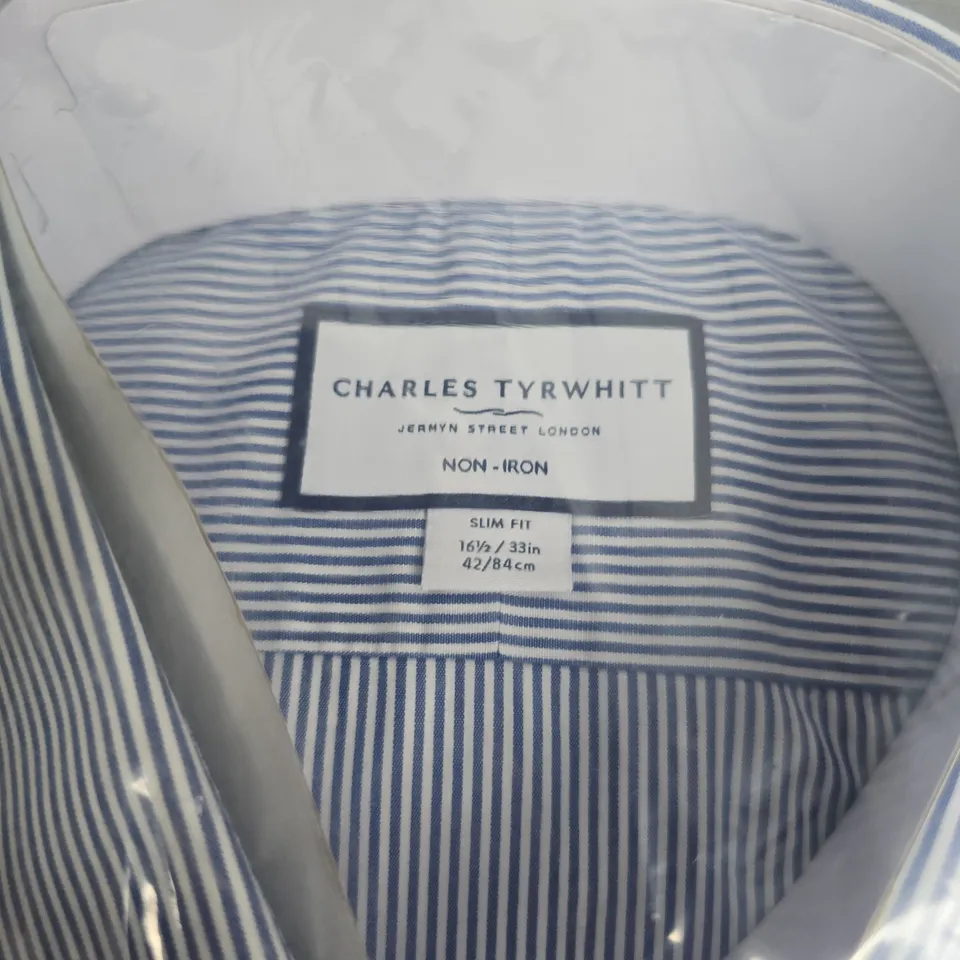 BAGGED CHARLES TYRWHITT NON-IRON SLIM FIT DRESS SHIRT – ROYAL BLUE BENGAL STRIPE, UK 16.5 (NECK 16.5IN)