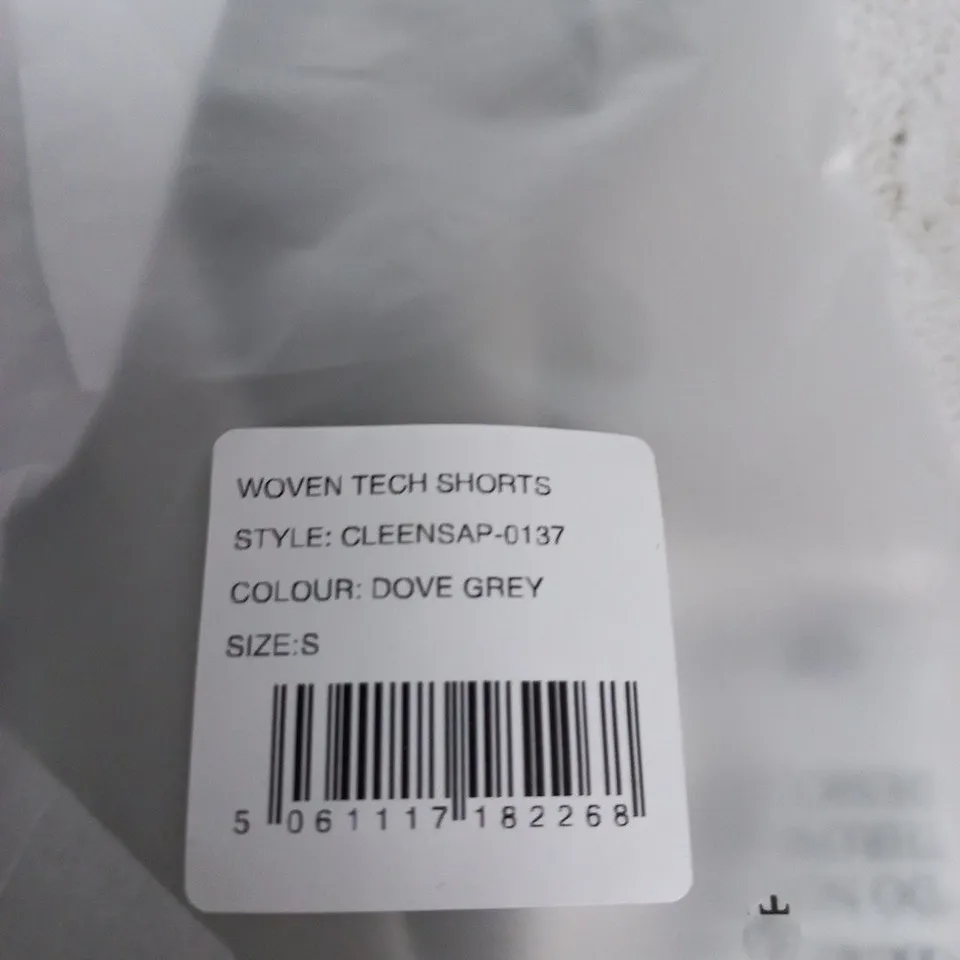 BAGGED CLEENS WOVEN TECH SHORTS - DOVE GREY - SIZE S 