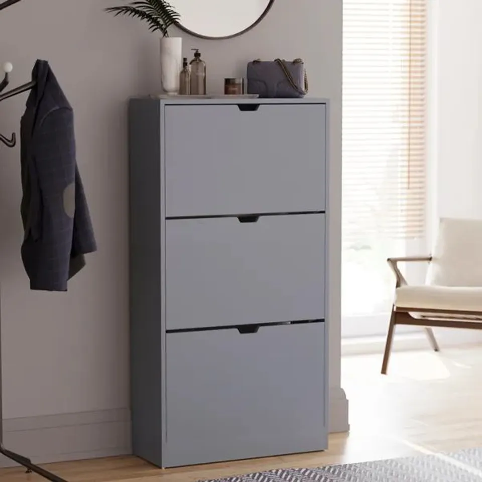 BOXED VIDA 3 DRAWER SHOE CABINET - GREY (1 BOX)