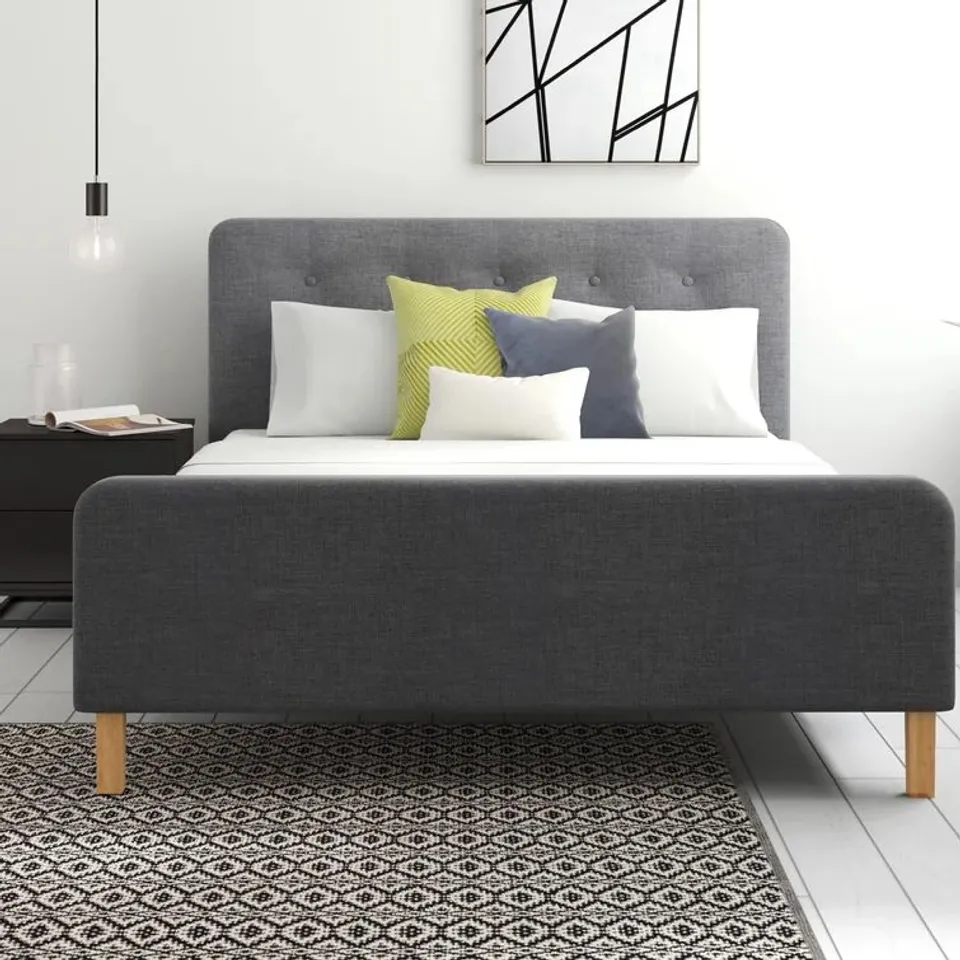 BOXED ELINOR UPHOLSTERED BED FRAME IN DARK GREY // SIZE: 5FT (3 BOXES)