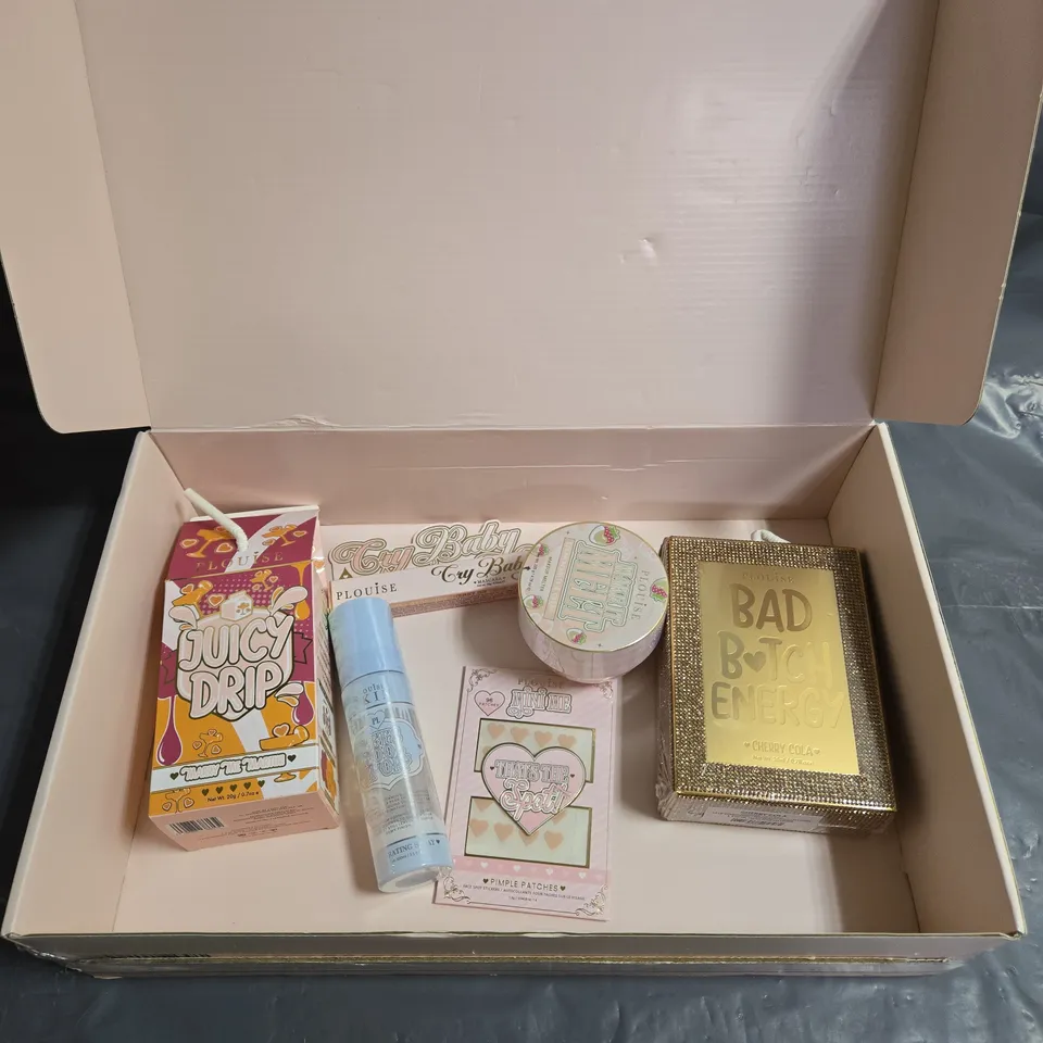 BOX OF 6 ASSORTED PLOUISE COSMETICS TO INCLUDE - SKIN HYDRATING SPRAY - STRAWBERRIES & CREAM MAKEUP MELTER - JUICY DRIP LIP DUO - ETC