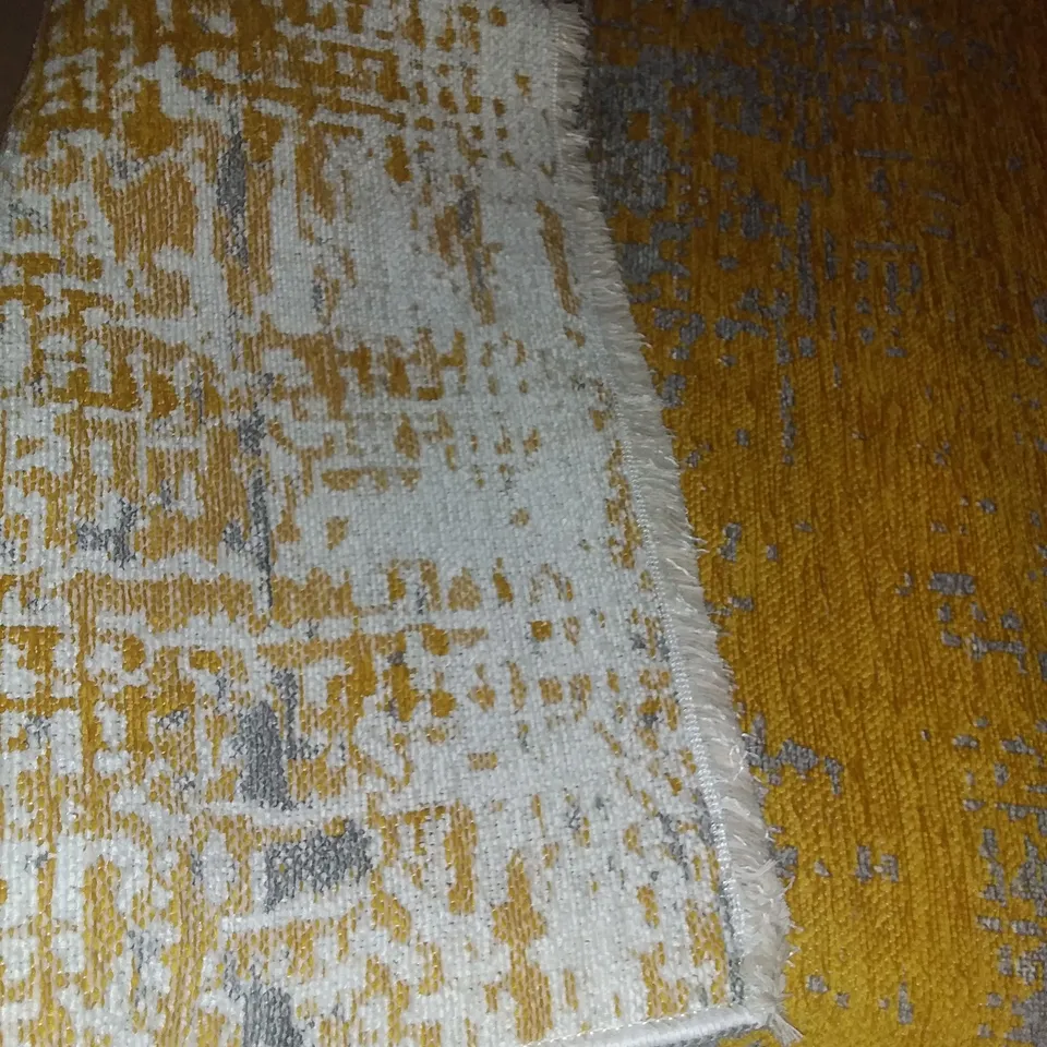DOUBLE SIDED MUSTARD AND LIGHT GREY CARPET WITH A WHITE TRIM 