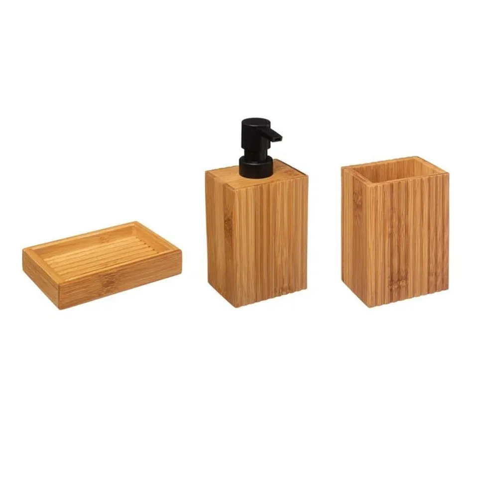 BOXED SCAIFE BAMBOO 3 PIECE BATHROOM ACCESSORY SET