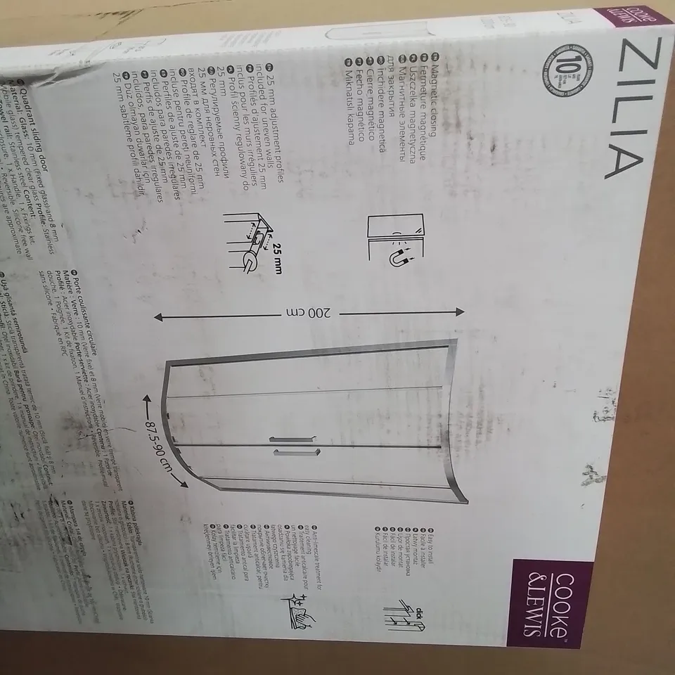 BOXED COOK & LEWIS ZILIA CLEAR QUADRANT SHOWER DOOR 87.5-90 × 200cm