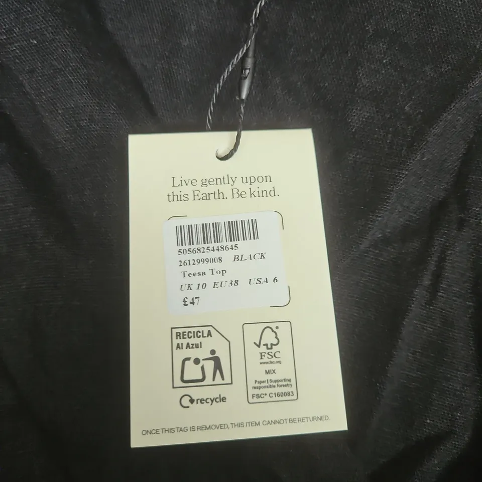 NOBODY'S CHILD TEESA TOP – BLACK, UK 10 (EU 38, US 6)