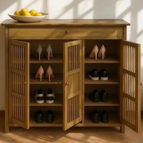 BOXED 24 PAIR WOODEN HALLWAY SHOE STORAGE CABINET