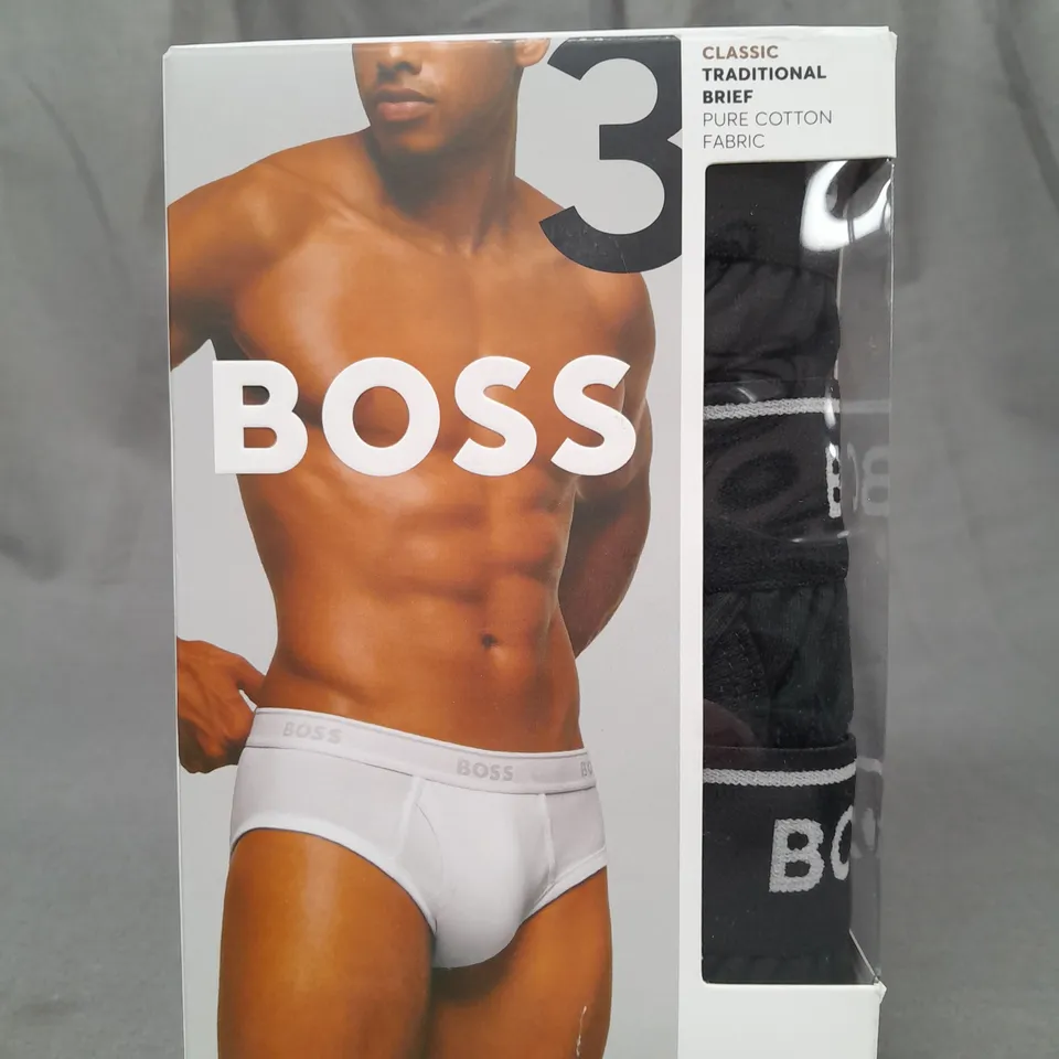 BOSS PURE COTTON FABRIC TRADITIONAL BRIEFS IN BLACK (PACK OF 3 PAIRS)