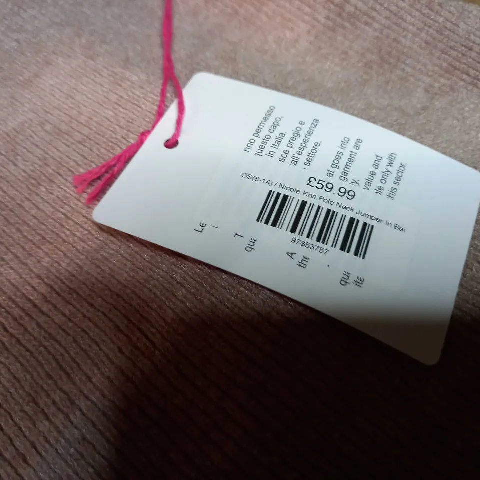 MADE IN ITALY BEIGE NICOLE KNIT POLO NECK JUMPER - SIZE 8/14