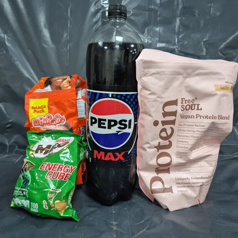 APPROXIMATELY 5 ASSORTED FOOD ITEMS TO INCLUDE PEPSI MAX, MILO ENERGY CUBES, ETC