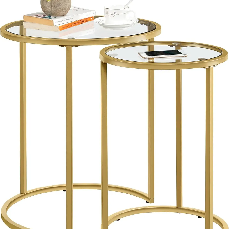 BOXED YAHEETECH END NESTING TABLE SET - GOLD (1 BOX)