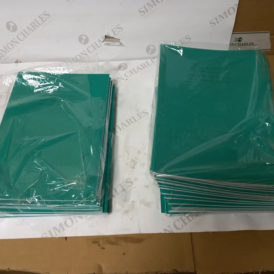 BOX OF 31 GREEN A4 80PG WORKBOOKS WITH LINES AND MARGINS