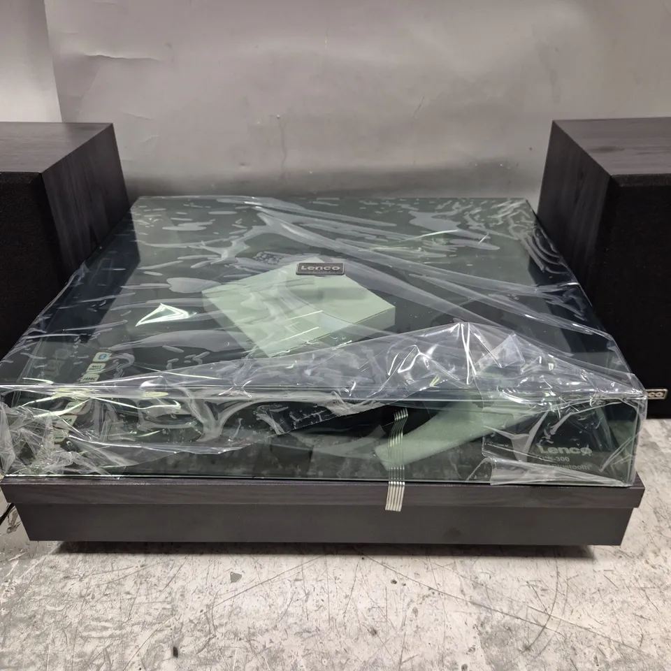 BOXED LENCO LS-300BK BELT DRIVE TURNTABLE WITH BLUETOOTH AND WOODEN SPEAKERS