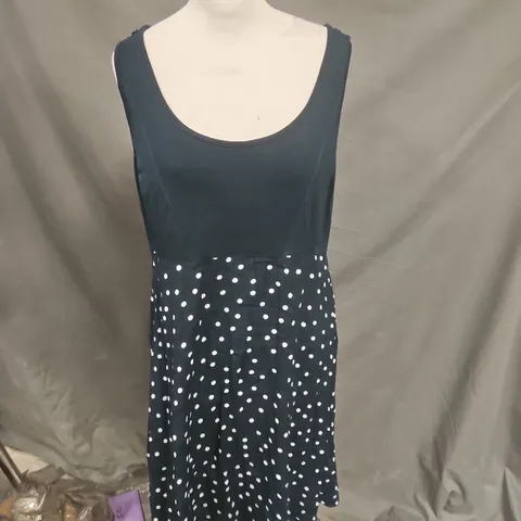 SERAPHINE MATERNITY DRESS – NAVY WITH WHITE POLKA DOT SKIRT, UK 14