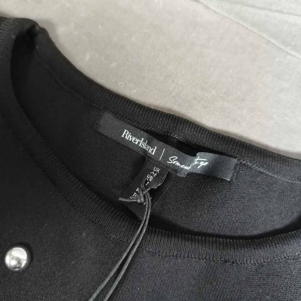 RIVER ISLAND BLACK STUDDED SLEEVELESS TOP - UK MEDIUM