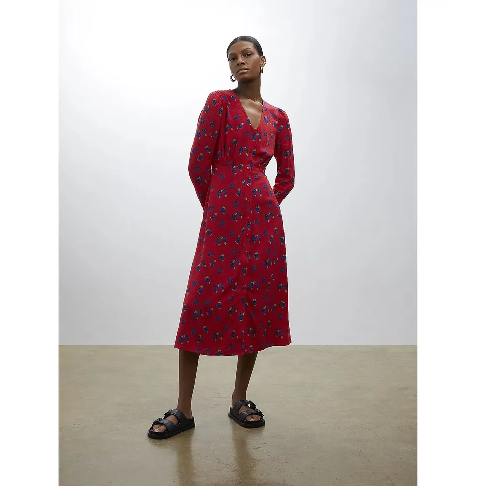 FINERY TORLA BUTTON THROUGH MIDI DRESS SIZE 18