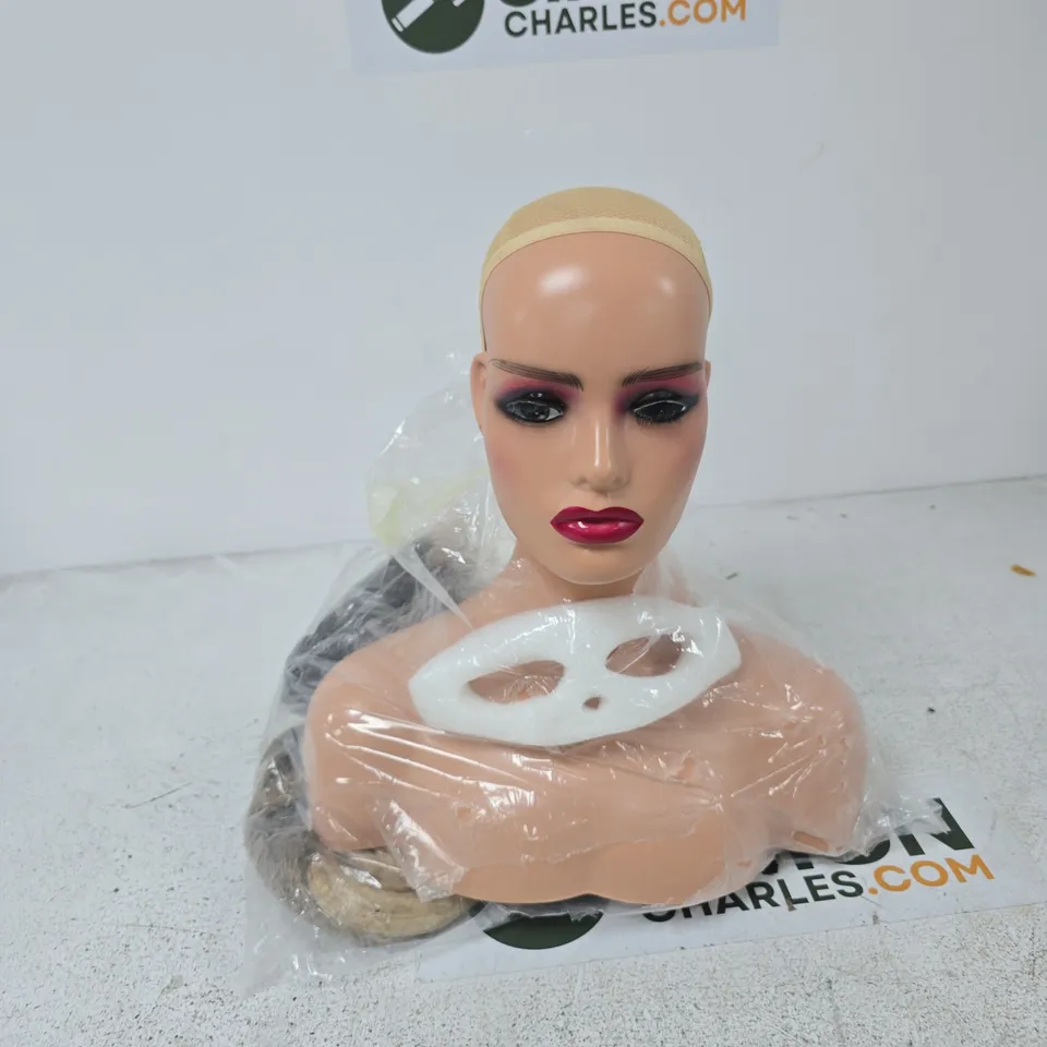 MANNEQUIN HEAD BUST WITH MAKEUP AND BEIGE WIG CAP
