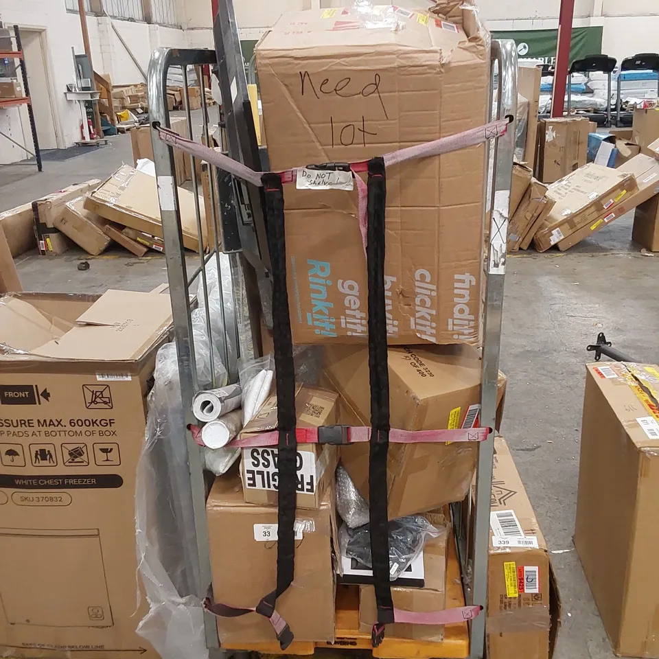 CAGE OF ASSORTED GOODS AND PRODUCTS INCLUDING; WALLPAPER, DECOR, MONITOR ETC (CAGE NOT INCLUDED)
