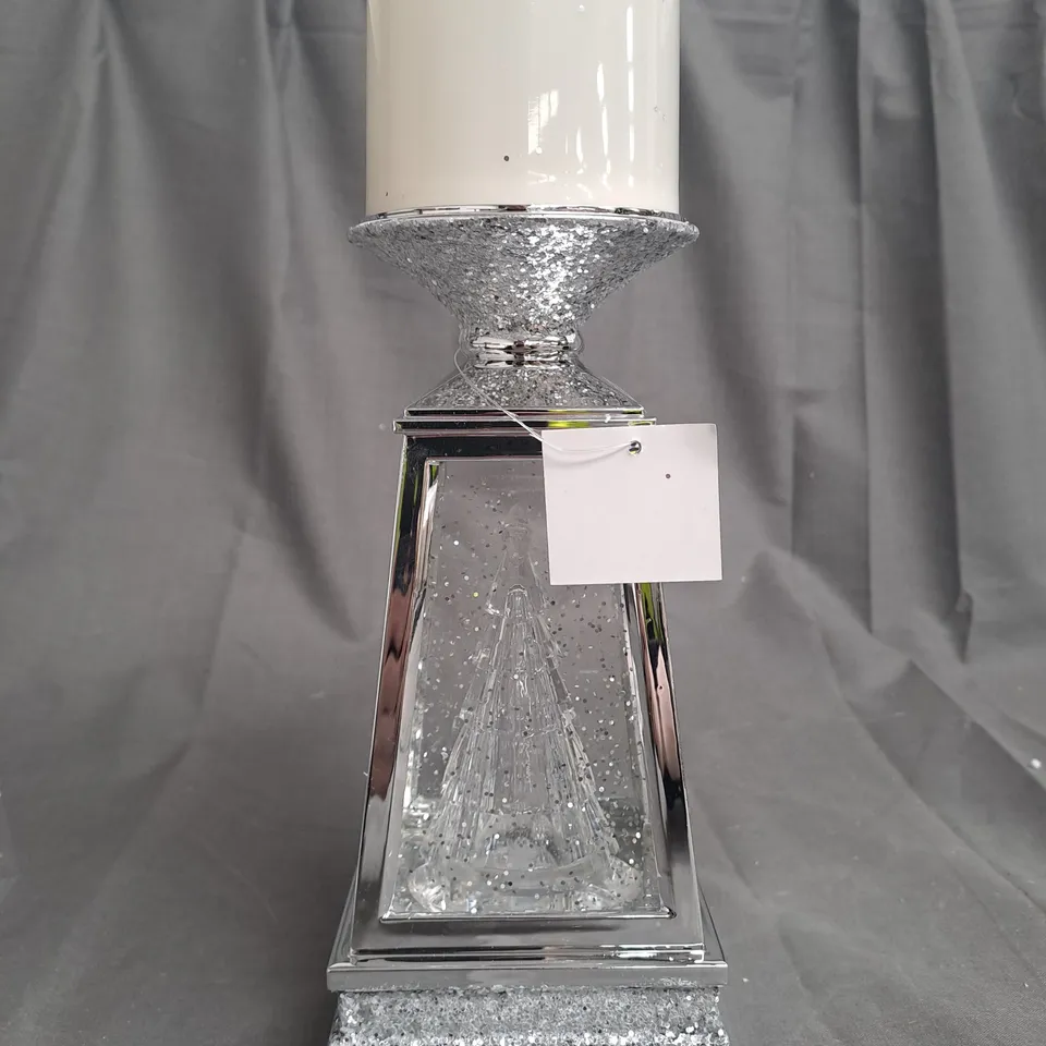 BOXED JULIEN MACDONALD FLAMELESS SWIRLING GLITTER CHRISTMAS TREE CANDLE HOLDER