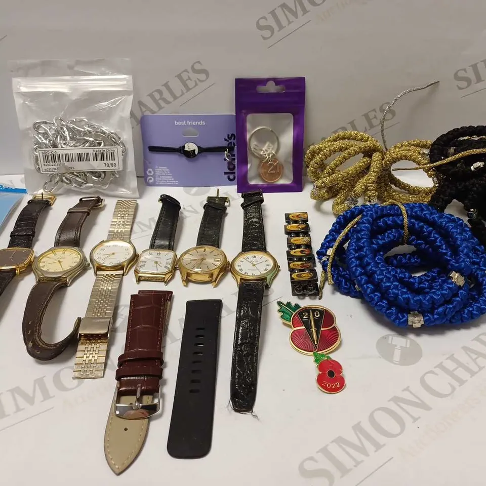 LOT OF APPROX 20 ASSORTED JEWELLERY ITEMS TO INCLUDE WATCHES, BRACELETS, POPPY BADGES, ETC 