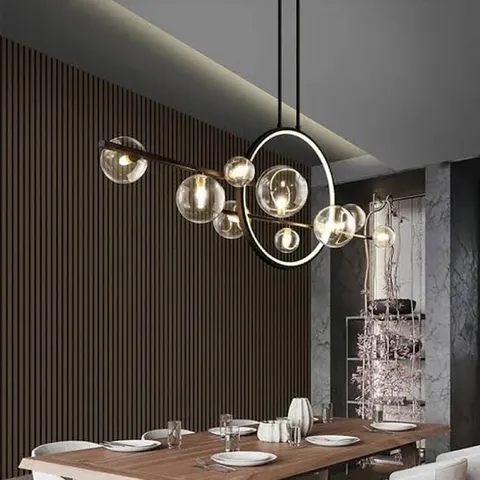 BOXED MODERN LINEAR 10-LIGHT BLACK ISLAND PENDANT LIGHT FOR KITCHEN & DINING ROOM