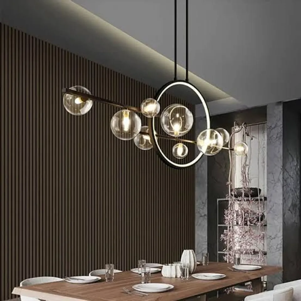 BOXED MODERN LINEAR 10-LIGHT BLACK ISLAND PENDANT LIGHT FOR KITCHEN & DINING ROOM