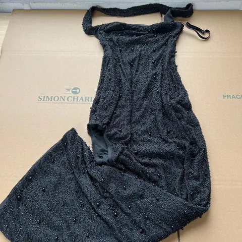 OH POLLY BLACK BEADED DRESS WITH SPLIT LEG SIZE 6