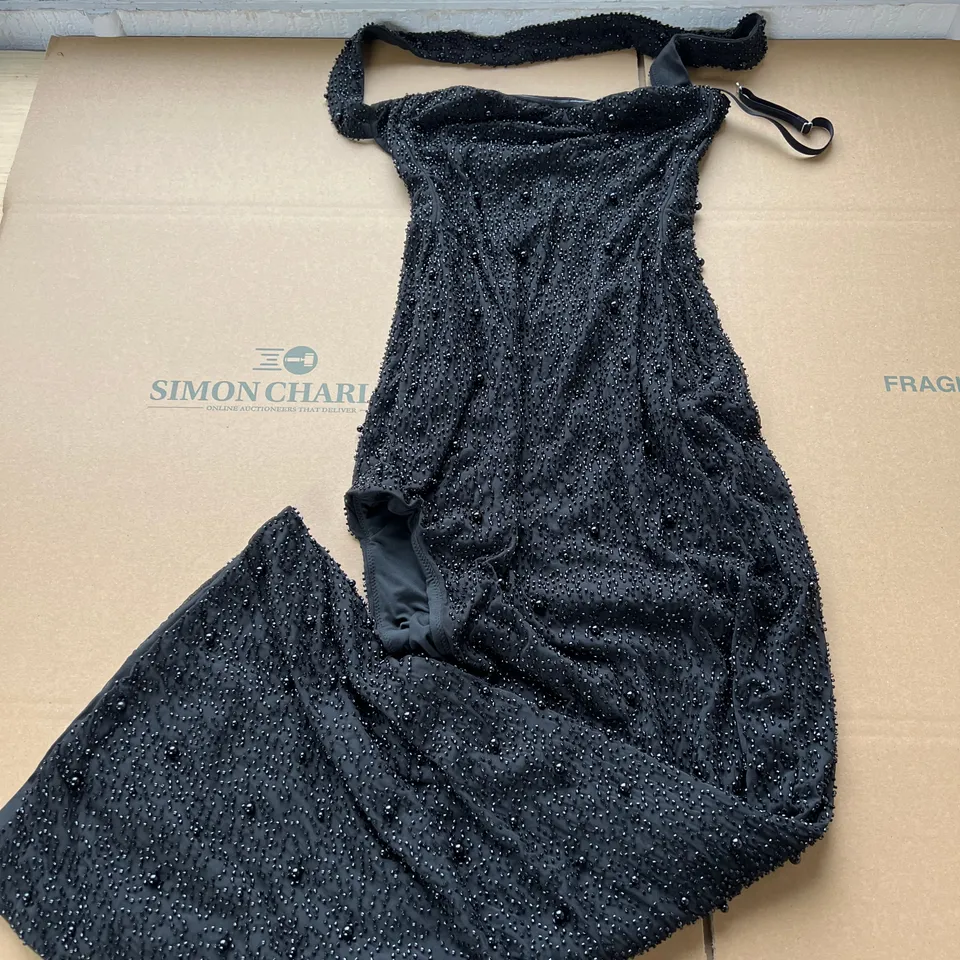 OH POLLY BLACK BEADED DRESS WITH SPLIT LEG SIZE 6