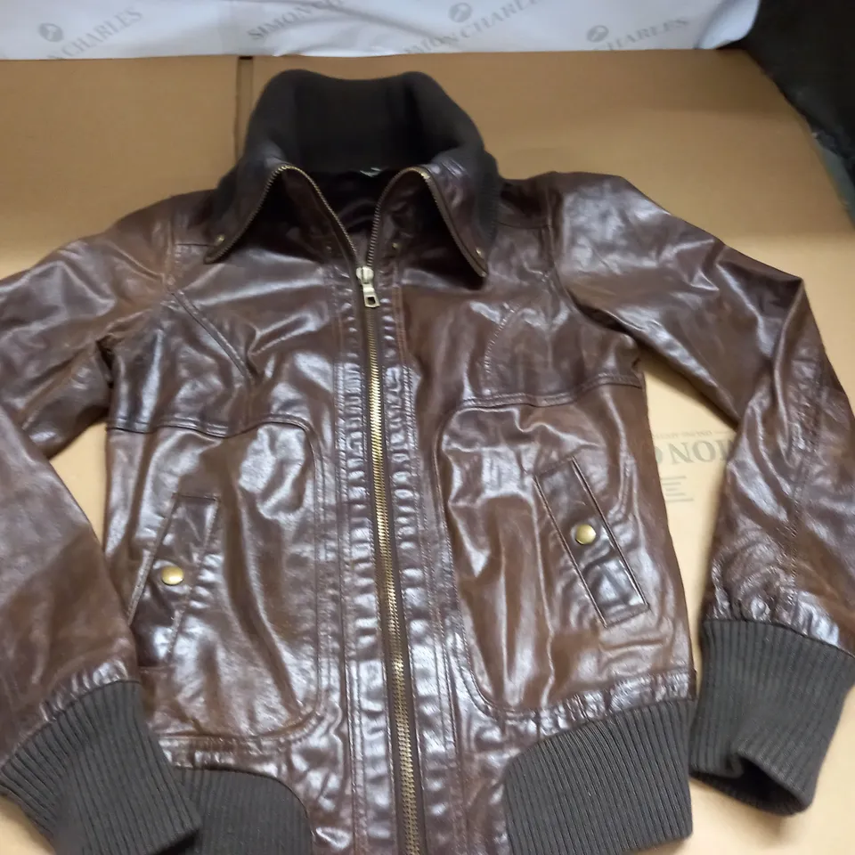 TALL LOOK BROWN LEATHER COAT - 12