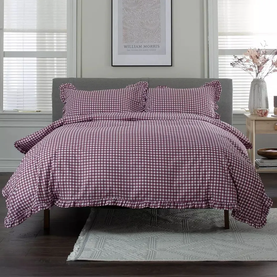 DEYONGS TLC GINGHAM FRILLED DUVET SET - DOUBLE 