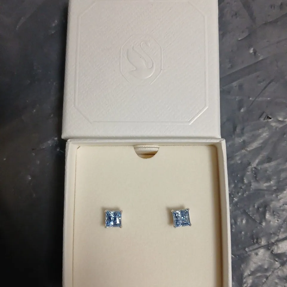 SWAROVSKI BLUE SQUARE-CUT CRYSTAL STUD EARRINGS