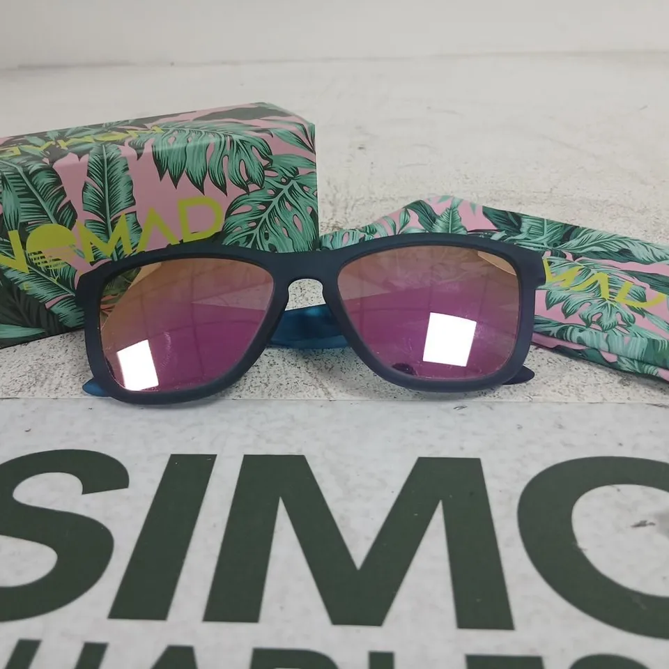 NOMAD SUNGLASSES - BLUE FRAME WITH PINK MIRRORED LENSES